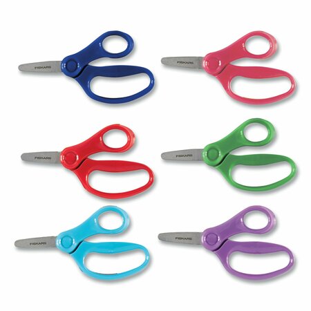 FISKARS Kids Scissors, Rounded Tip, 5in Long, 1.75in Cut Length, Straight Handles, Randomly Assorted Colors 1067042